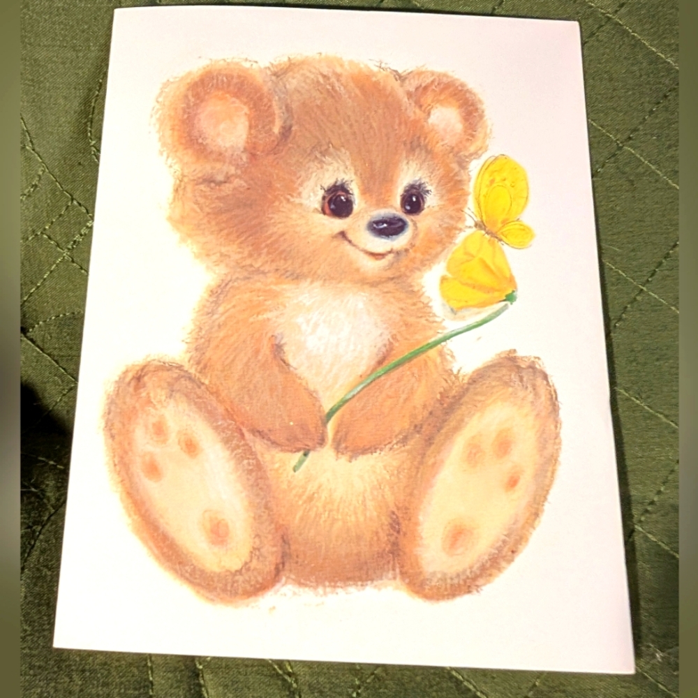 Vintage Teddy Bear Butterfly Flower Note Card Set by Marian Heath NIP